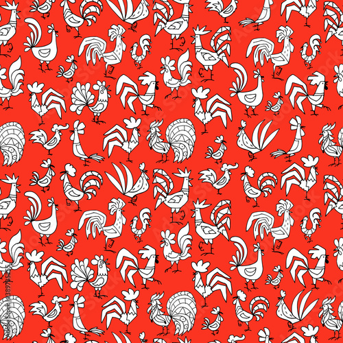 Funny roosters, seamless pattern for your design
