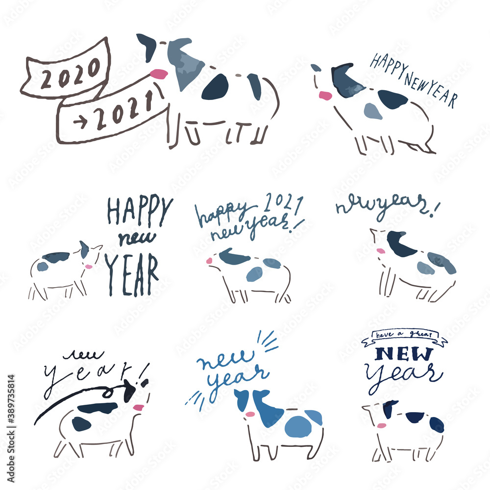 手書きの牛イラスト年賀状用ロゴ Stock Vector Adobe Stock