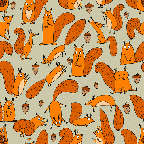 Funny squirrel with nut, seamless pattern for your design