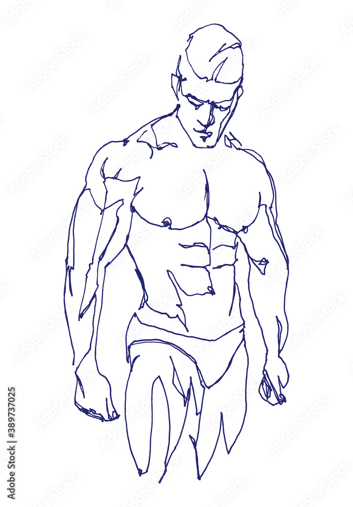 Vector free hand drawing illustration of a muscled man