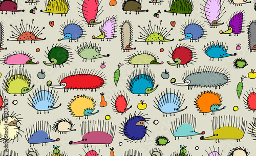 Funny hedgehogs, seamless pattern for your design