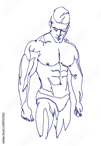 Vector free hand drawing illustration of a muscled man