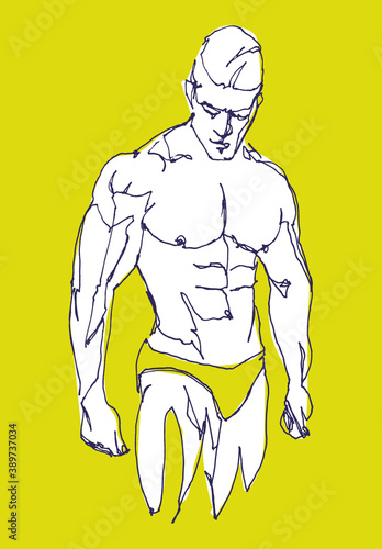 Vector free hand drawing illustration of a muscled man