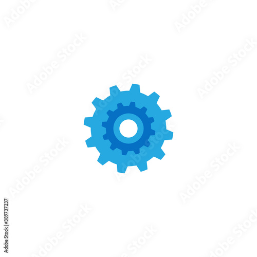 Blue Gear or cog icon. Stock vector illustration isolated on white background.