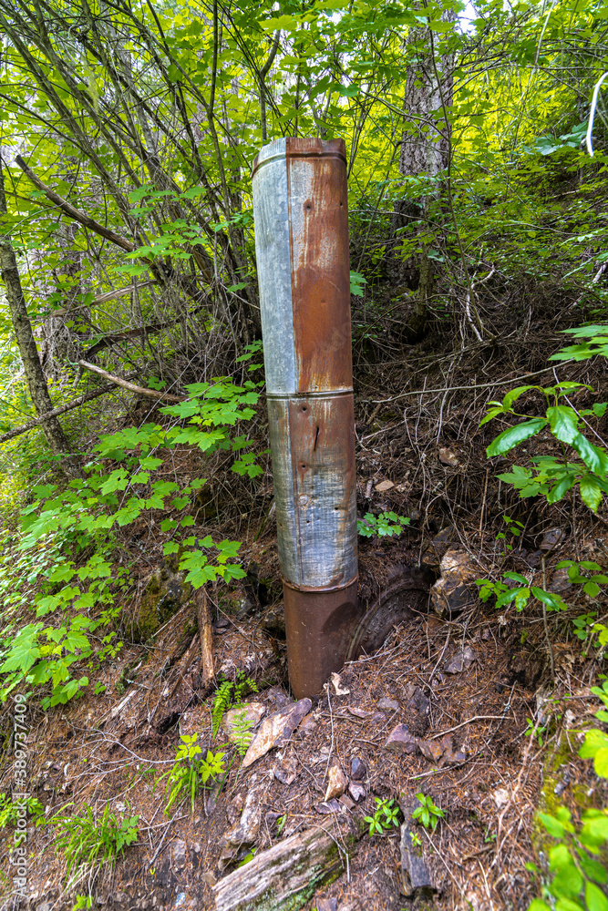 Buffalo Blower, Water-driven Ventilator for the Peerless (formerly War Eagle Mine), Pulaski Trail in Wallace, Idaho Buffalo Blower, Water-driven Ventilator for the Peerless (formerly War Eagle Mine), Pulaski Trail in Wallace, Idaho