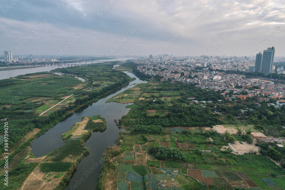 Hanoi City on Red River Delta in Vietnam Aerial Drone Photo