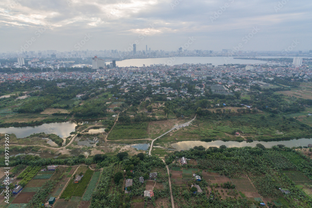 Hanoi City on Red River Delta in Vietnam Aerial Drone Photo