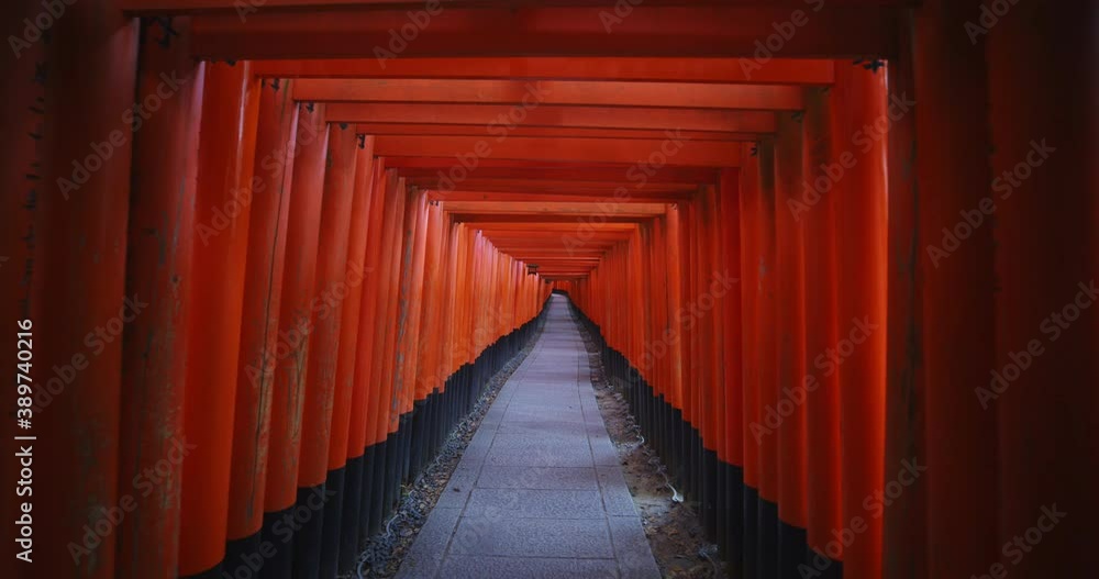 Tracking shot, moving through Torri Gates in Fushimi Inari Taisha Tracking shot, moving through Torri Gates in Fushimi Inari Taisha