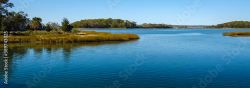 Panoramic Autumn Seascape of Islands at the Entrance of Cape Cod Canal