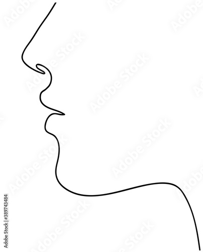 Woman profile continuous line art drawing. Elegant contour silhouette of lower part of woman face. Vector Illustration.