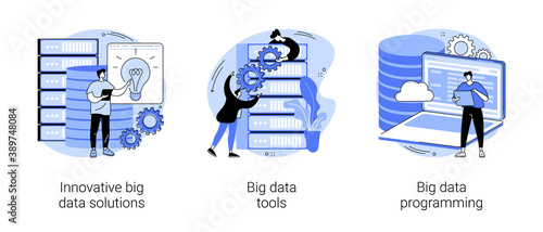 Big data business software abstract concept vector illustration set. Innovative big data solutions, tools and programming, information visualization, analytics platform, open source abstract metaphor.