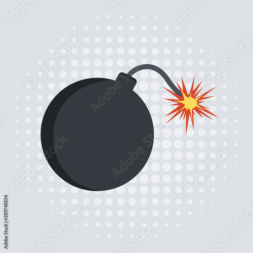 Bomb with burning wick on a white background.