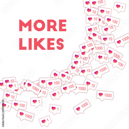 Social media icons. More likes concept. Falling gr