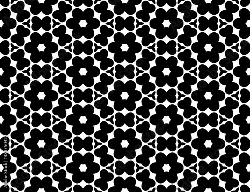 Black  white pattern  geometric wallpaper   seamless texture with flat floral ornament  decorative illustration with simple elemets