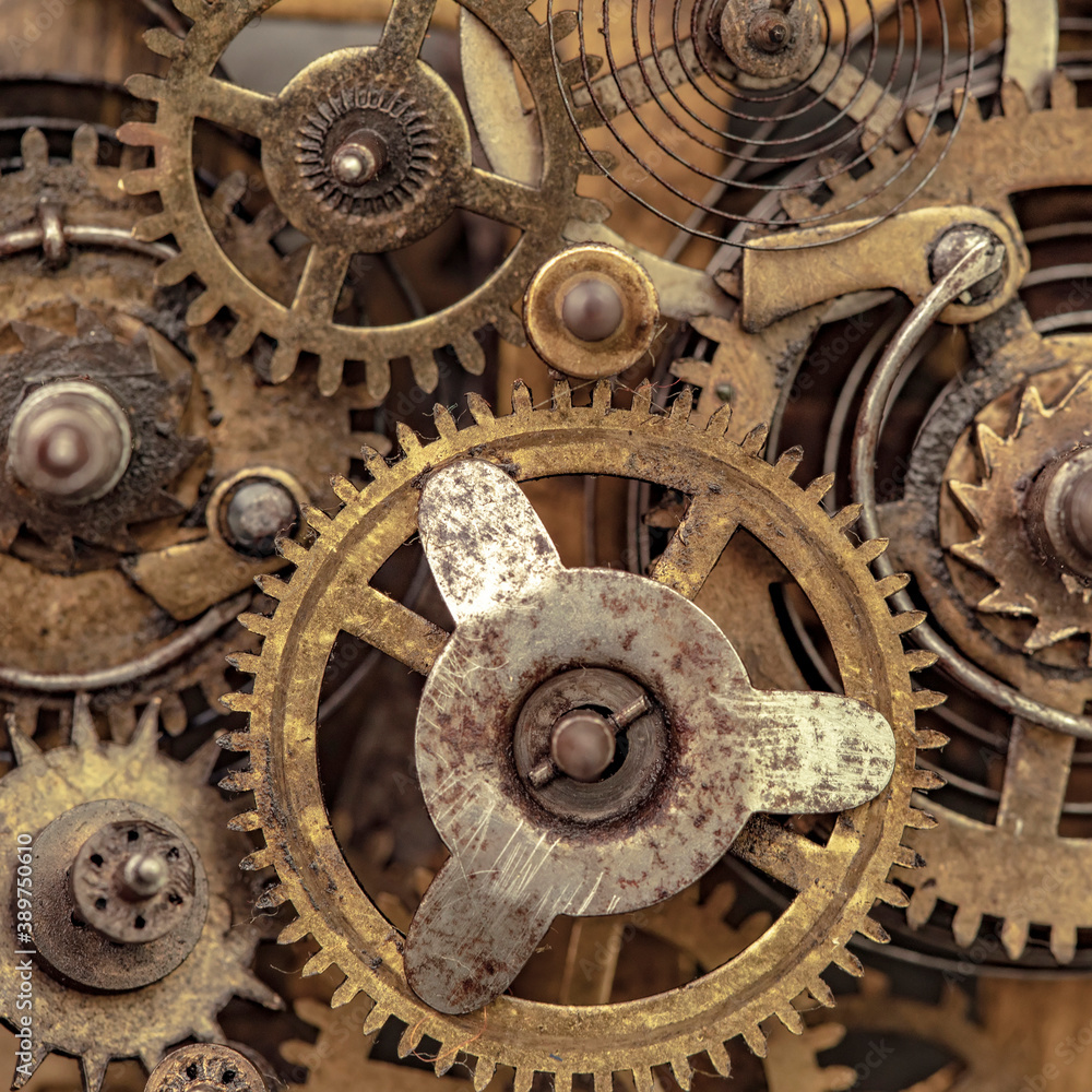 Close-up photo of old clock mechanism