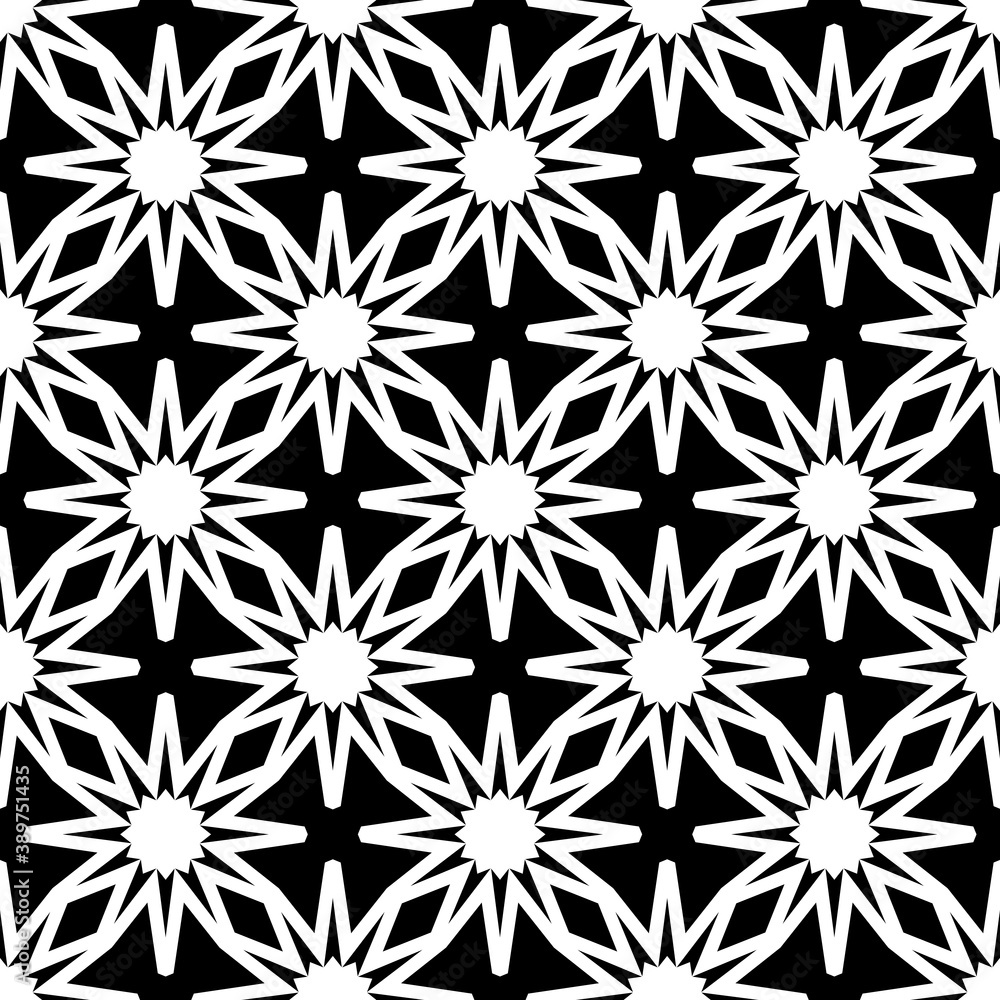 Black, white pattern, geometric wallpaper , seamless texture with flat floral ornament, decorative illustration with simple elemets Black, white pattern, geometric wallpaper , seamless texture with flat floral ornament, decorative illustration with simple elemets