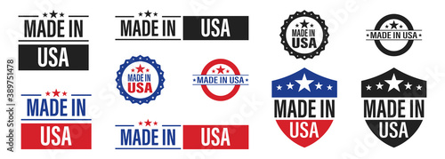 Made in the USA . Set of label made in US . Vector icon on white background .American product emblem .
