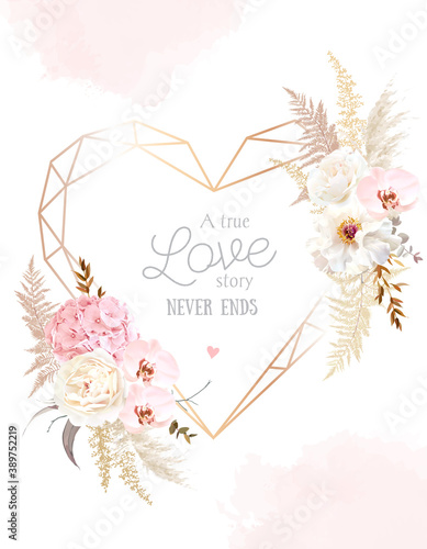 Flower geometric heart line art vector design frame