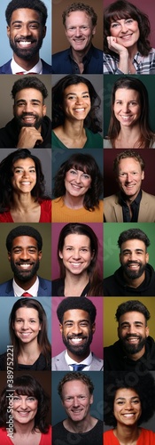 Group of people in front of a colored background