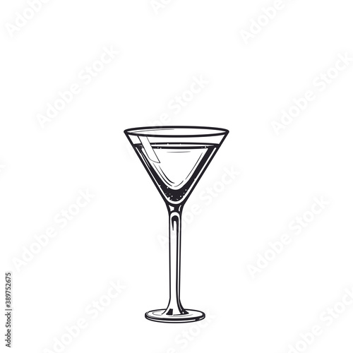 Cocktail daiquiri drink engraving hand drawn vector illustration. Alcoholic isolated black and white vintage style drink.