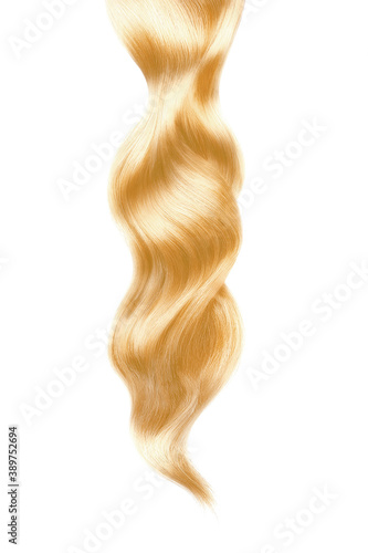 Blond shiny hair on white background, isolated