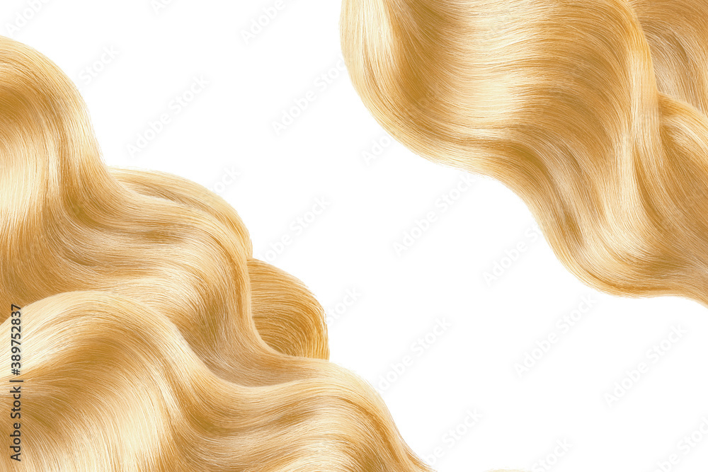 Blond shiny hair isolated on white. Background with copy space Blond shiny hair isolated on white. Background with copy space