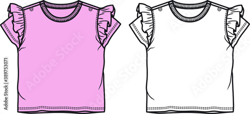 Girls clothes flat sketch template isolated - stock vector