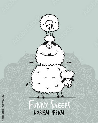 Funny sheeps, sketch for your design