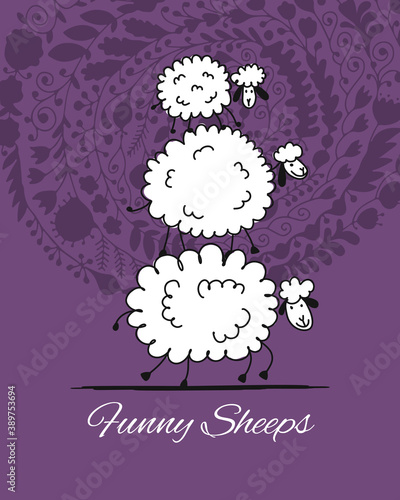 Funny sheeps, sketch for your design