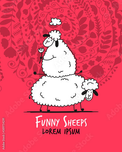Funny sheeps, sketch for your design