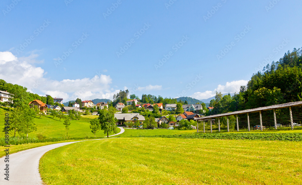 Picturesque view of Bled town near Bled Lake, Upper Carniolan region, Slovenia. Town is most notable as a popular tourist destination in Slovenia