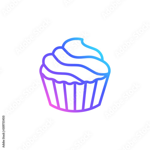 Cupcake with cream vector icon in bright color gradient. Cute outlined cupcake isolated on white background. Line art