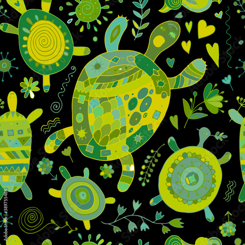 Funny family, turtle with chidren. Seamless pattern for your design