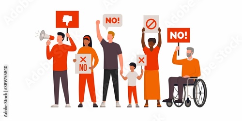 People protesting together and saying no