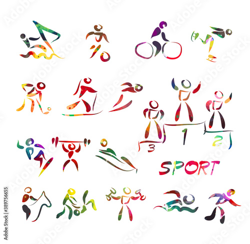 Athletes multicolored symbols. Sport icons. Vector illustration