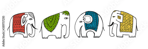 Colorful elephants, sketch for your design