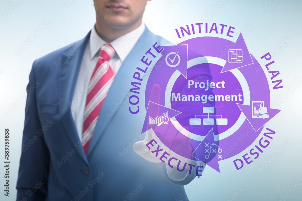 Businessman in project management different phases Businessman in project management different phases