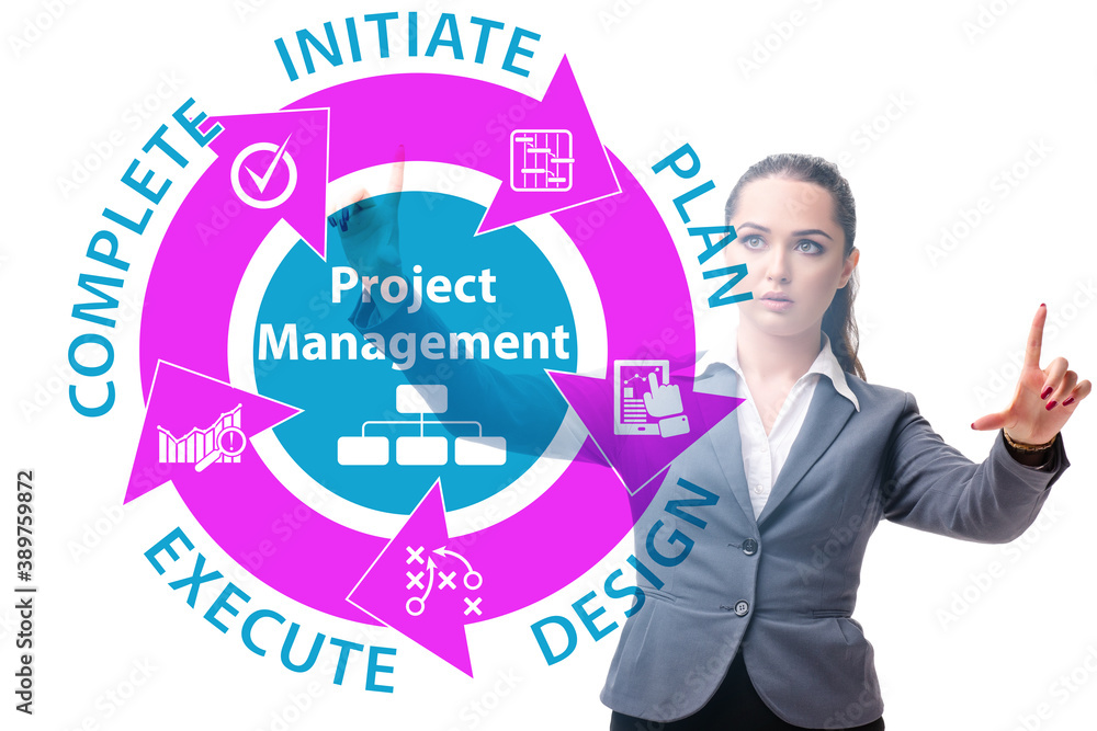 Businesswoman in project management different phases Businesswoman in project management different phases