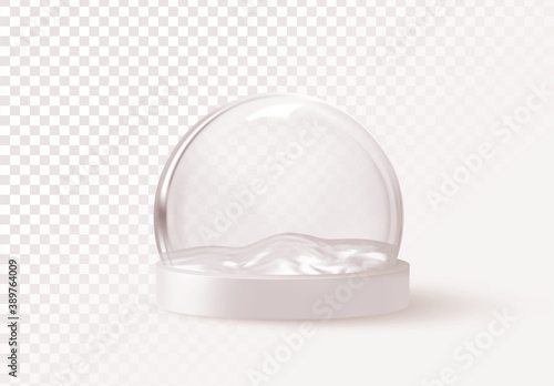 Glass snow globe empty isolated realistic 3d design. Festive Christmas object blank Snowball . vector illustration.