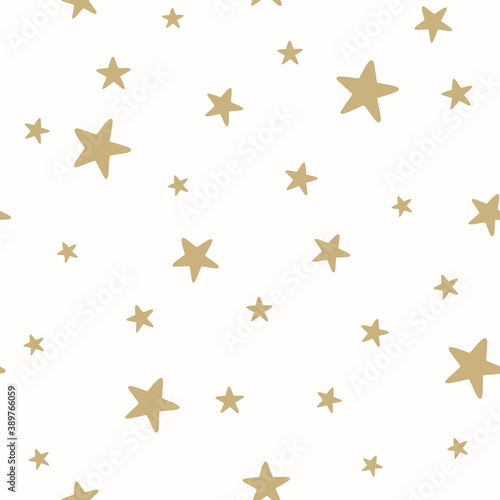 Cute baby girl nursery seamless pattern with gold stars on white background. Perfect for fabric, textile, nursery decoration, baby shower. Surface pattern design.