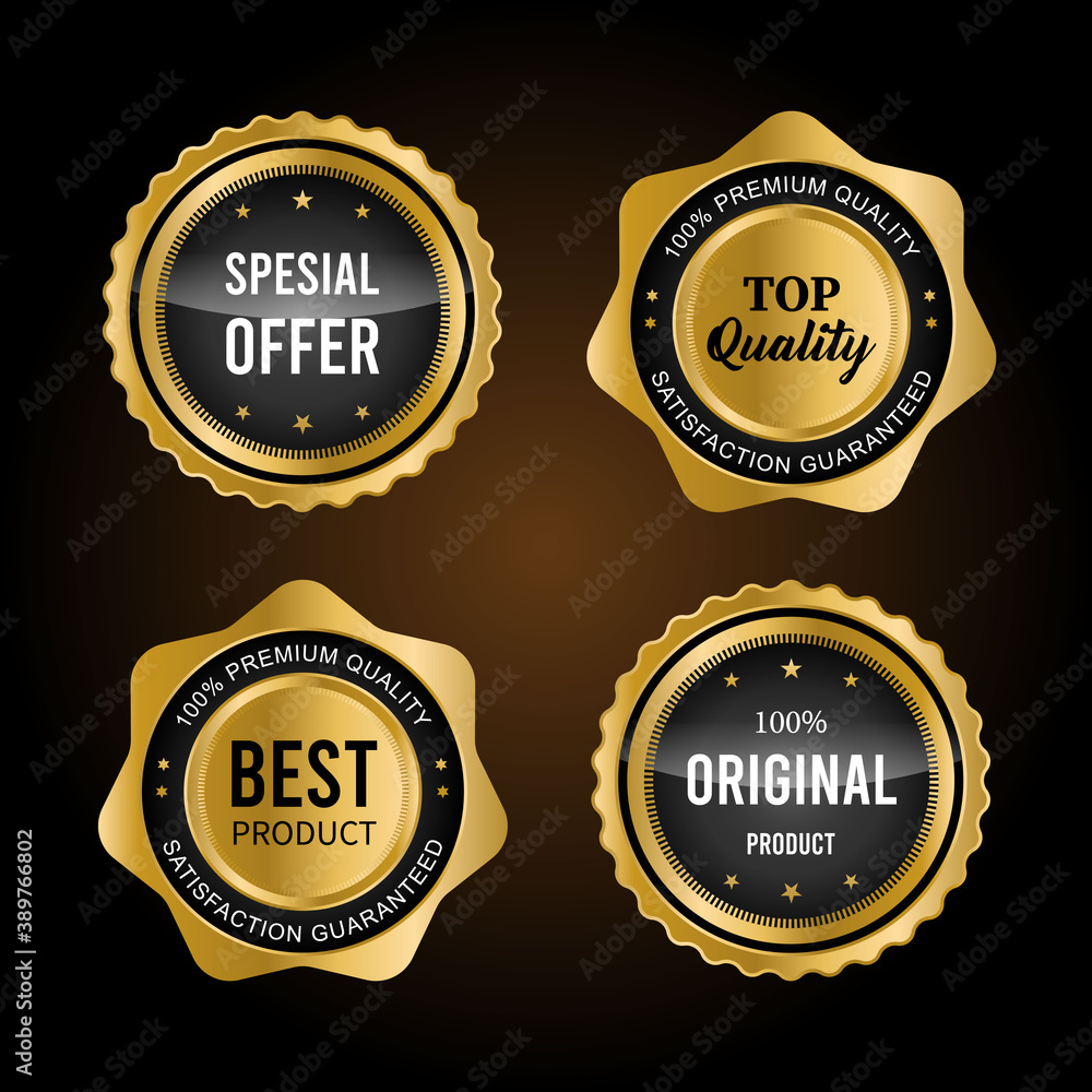 Luxury gold badges and labels premium quality product. vector illustration