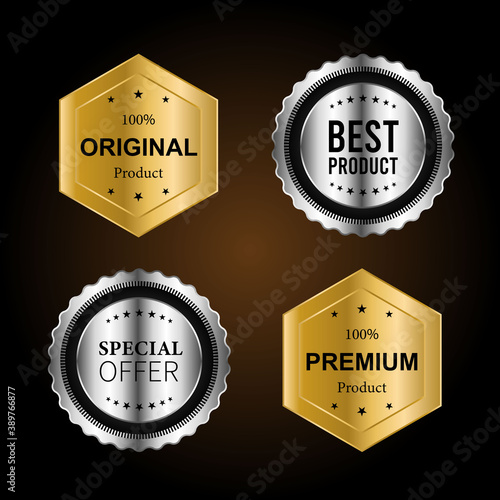 Luxury gold badges and labels premium quality product. vector illustration