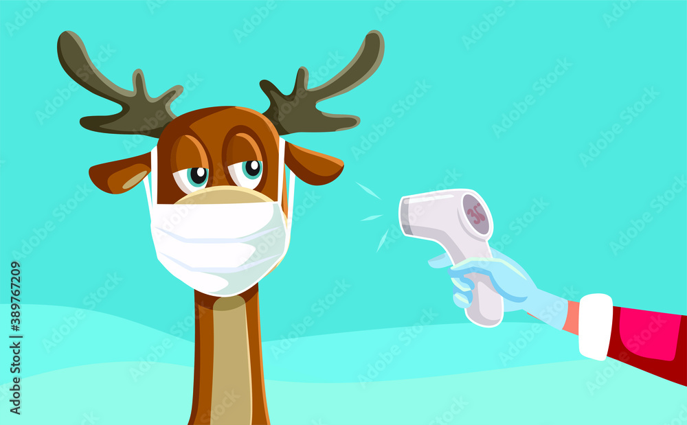 Santa Claus Holding Infrared Thermometer Measuring Temperature of a Reindeer Santa Claus Holding Infrared Thermometer Measuring Temperature of a Reindeer