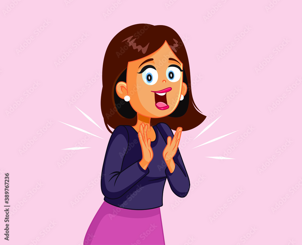 Cheerful Woman Applauding Vector Cartoon Illustration Cheerful Woman Applauding Vector Cartoon Illustration