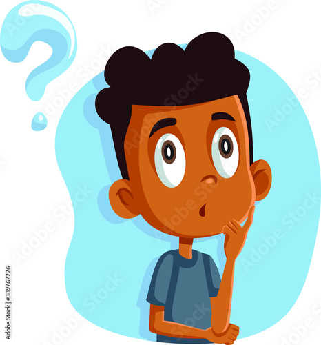 African Boy Having Many Questions Vector Cartoon