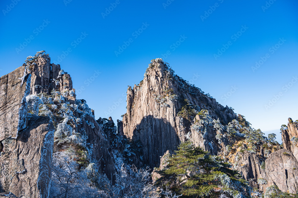 Mountains and rime in winter in Huangshan Scenic Area, Anhui, China