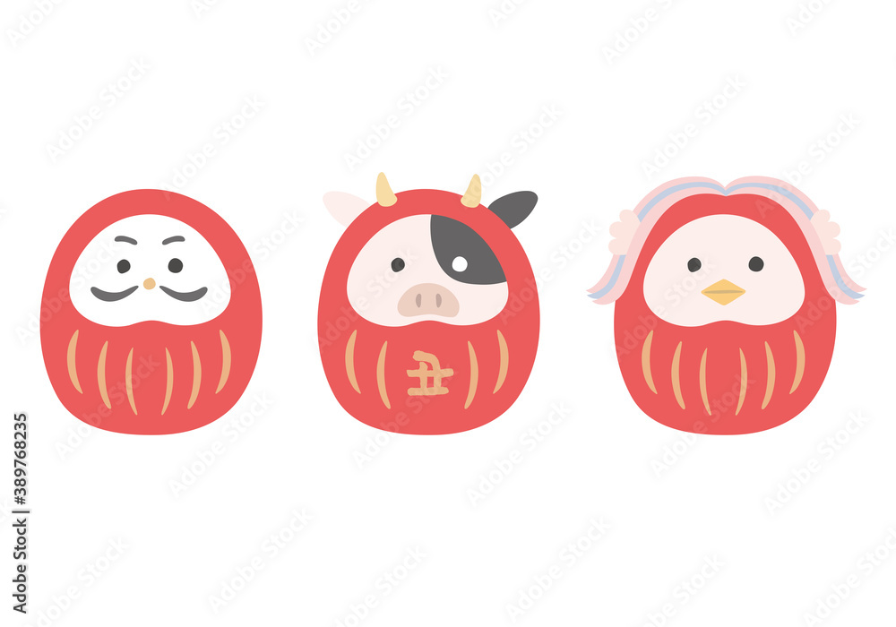 牛とアマビエのダルマ 普通のダルマのイラスト Stock Vector Adobe Stock