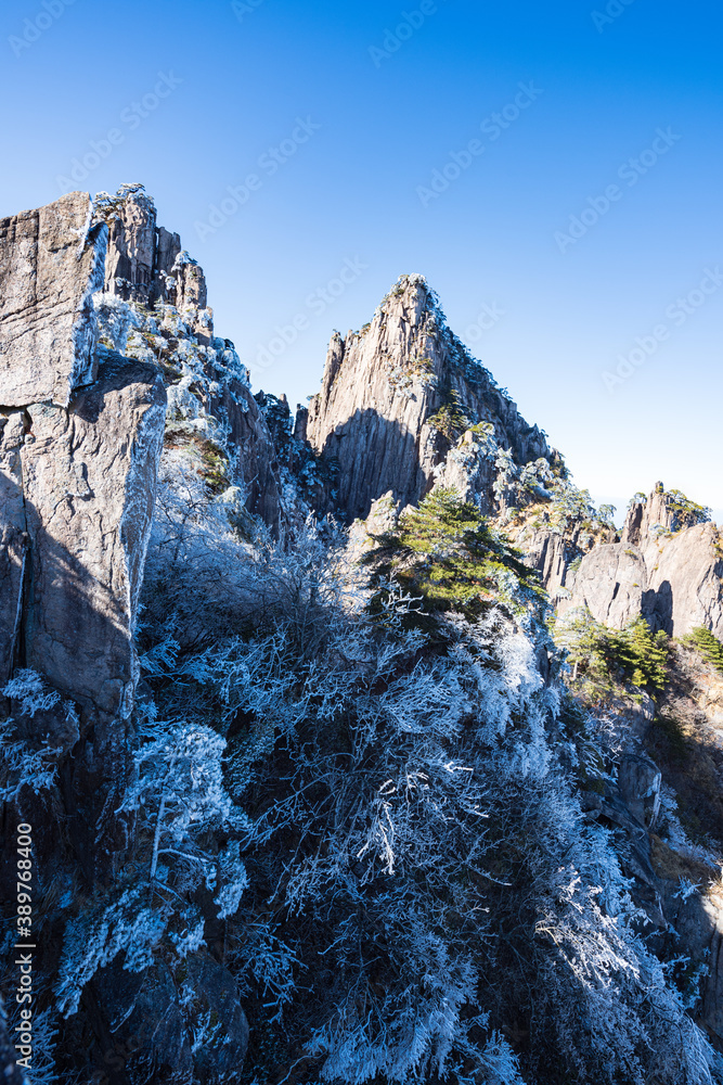Mountains and rime in winter in Huangshan Scenic Area, Anhui, China