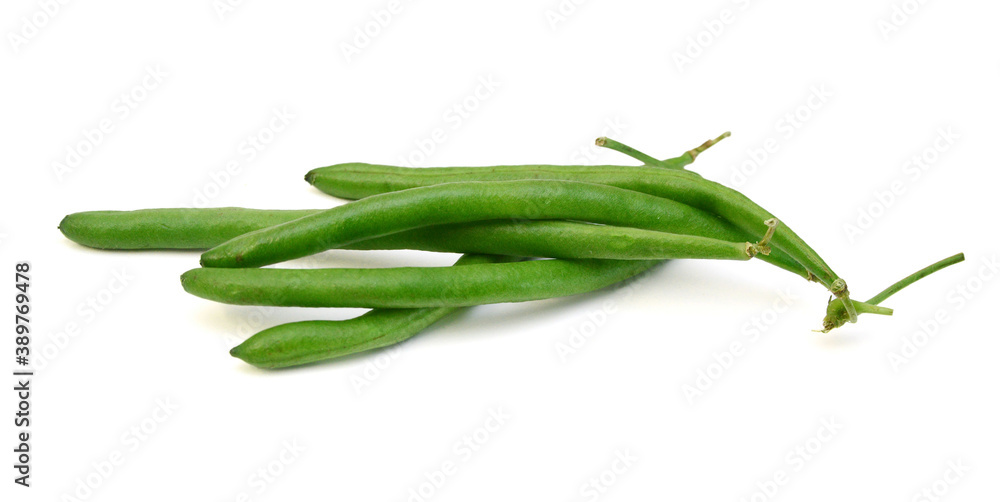 Green beans with leaves on white background Green beans with leaves on white background