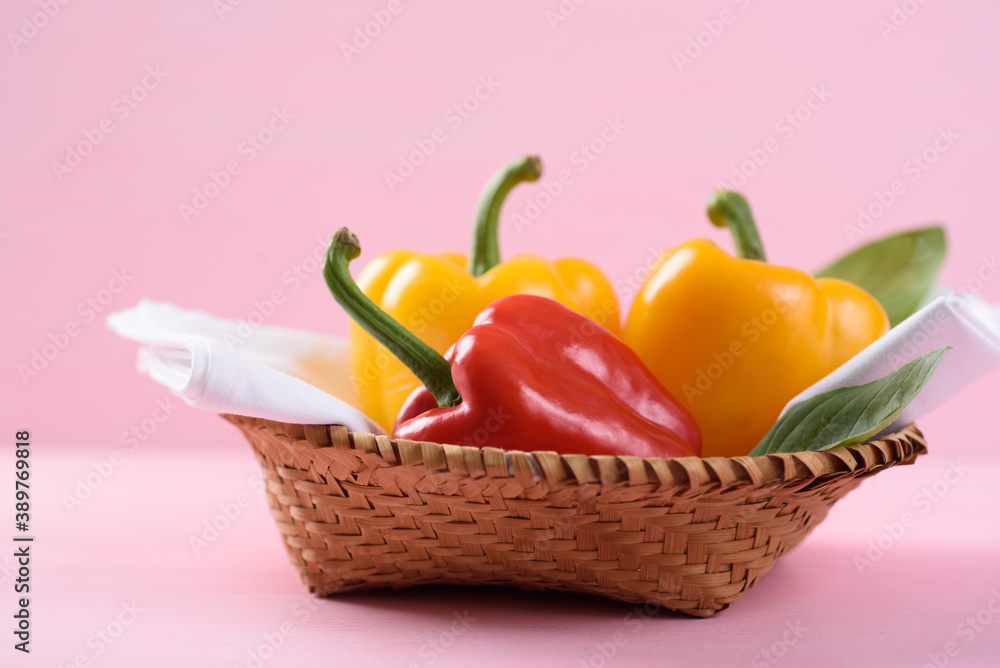Fresh organic sweet pepper on colorful background
